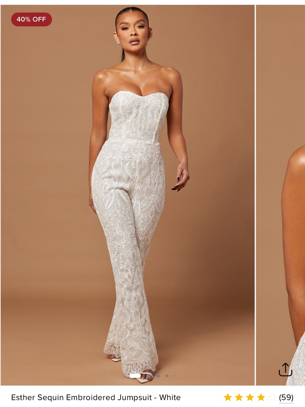 Fashion Nova White Sequin Embroidered Strapless Jumpsuit